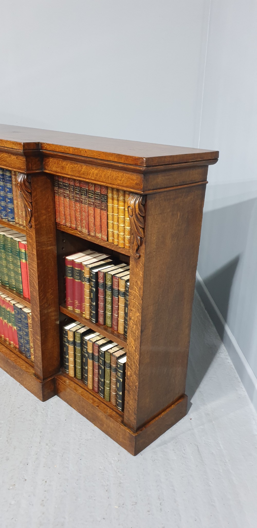 Victorian Oak Breakfront Open Adjustable Library bookcase View VI