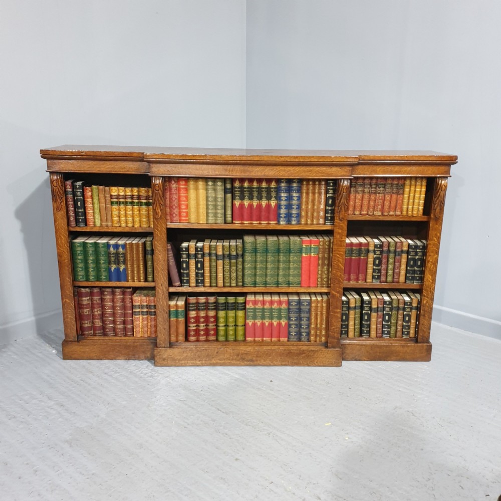 Victorian Oak Breakfront Open Adjustable Library bookcase