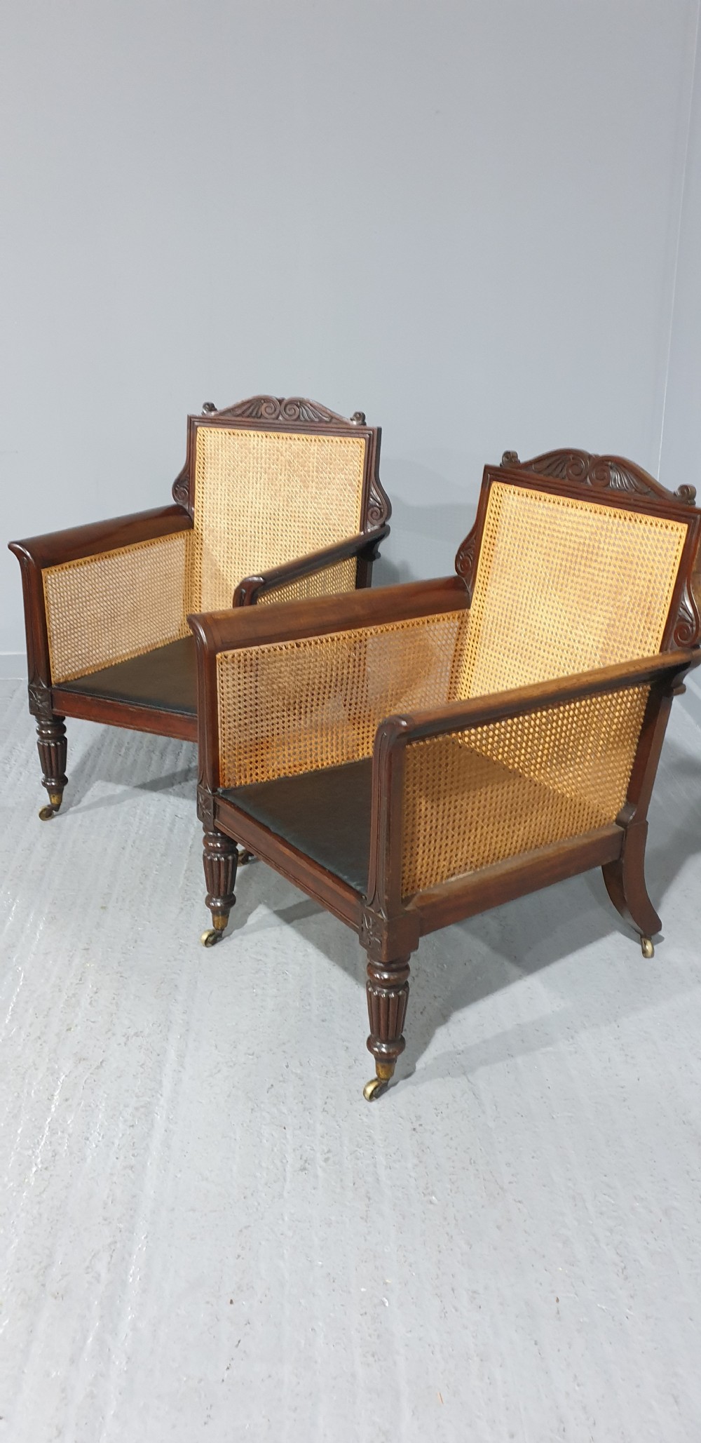 Pair Regency Bergere Library Chairs Attributed to 'Gillows' View VI
