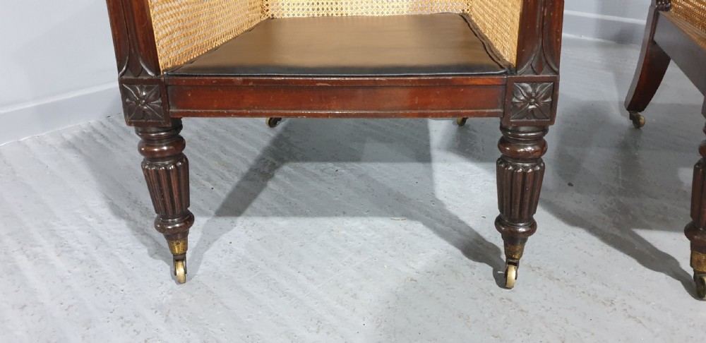 Pair Regency Bergere Library Chairs Attributed to 'Gillows' View VIII