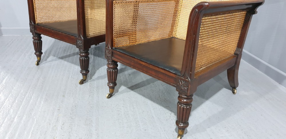 Pair Regency Bergere Library Chairs Attributed to 'Gillows' View IX