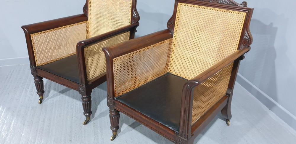 Pair Regency Bergere Library Chairs Attributed to 'Gillows' View X