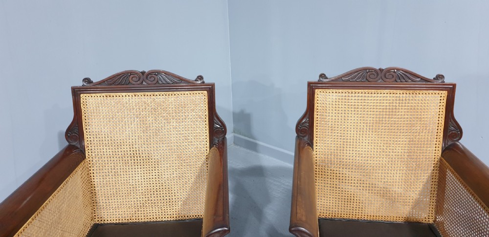 Pair Regency Bergere Library Chairs Attributed to 'Gillows' View XI