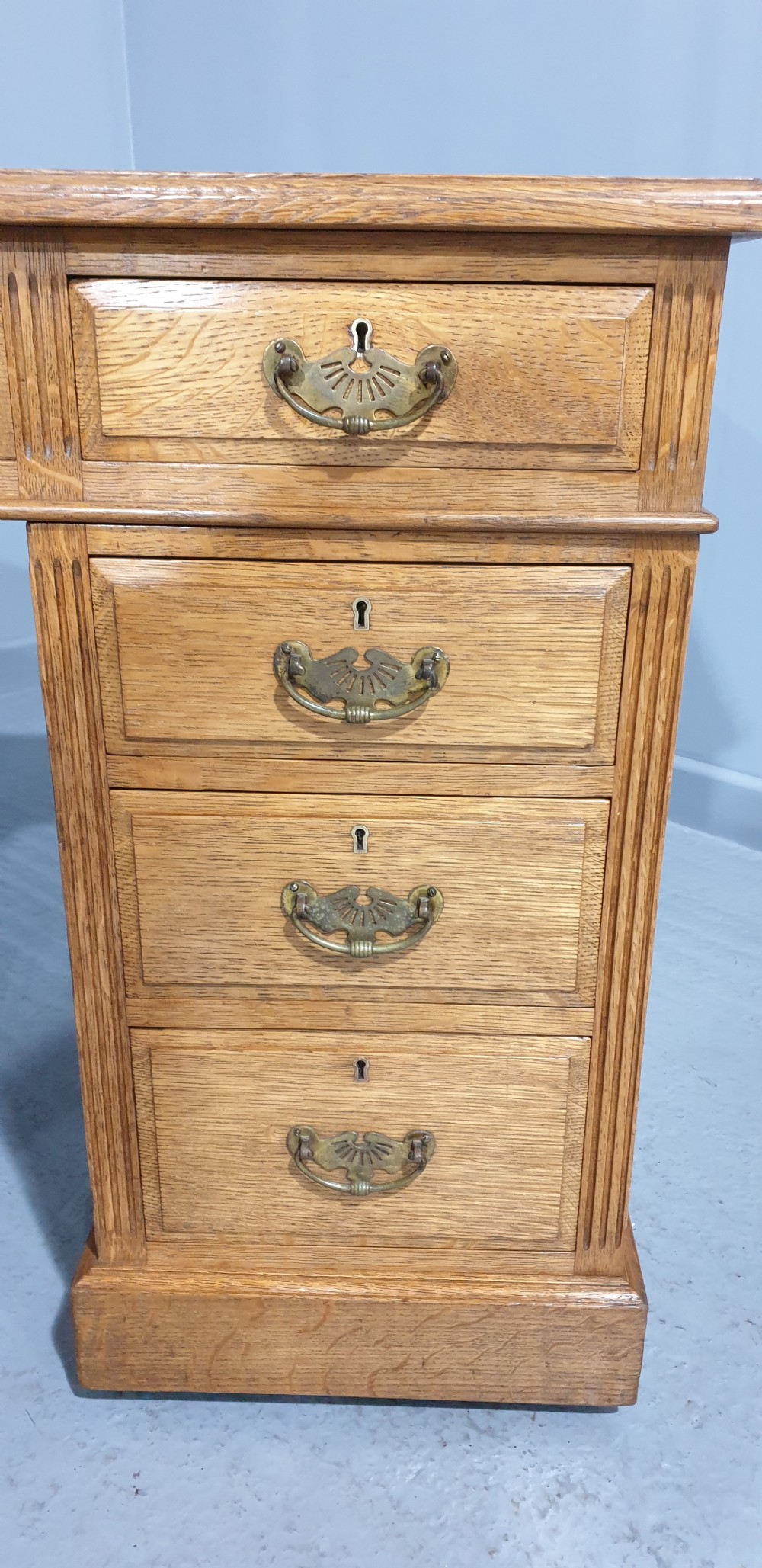 Wonderful  Golden Oak Pedestal Desk View III