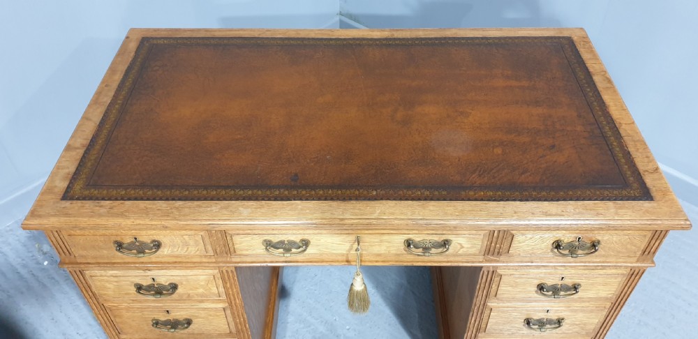 Wonderful  Golden Oak Pedestal Desk View IV