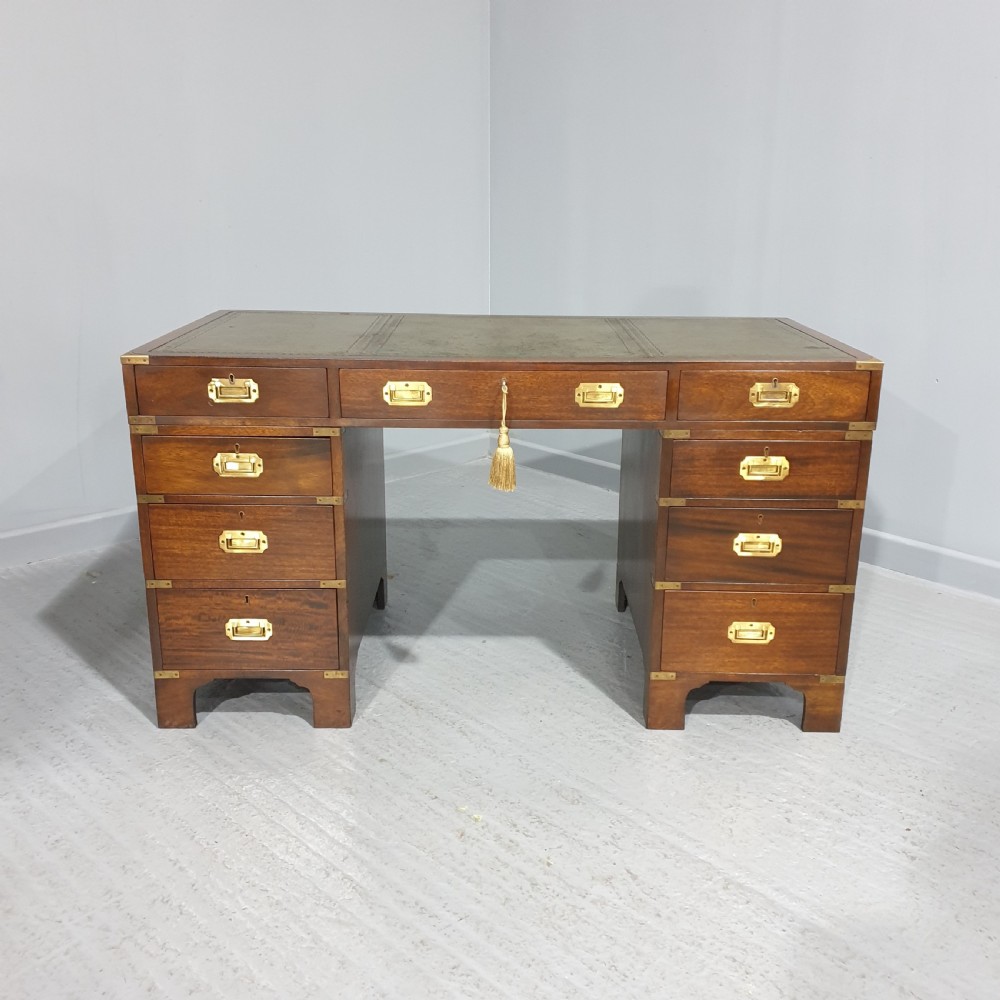 Very Good Mahogany Campaign Pedestal Desk