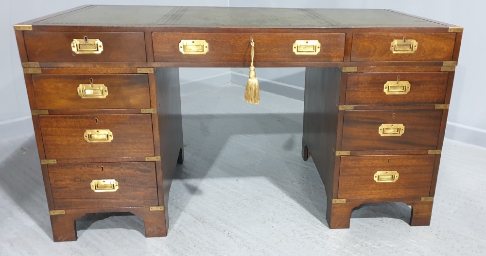 Very Good Mahogany Campaign Pedestal Desk View II