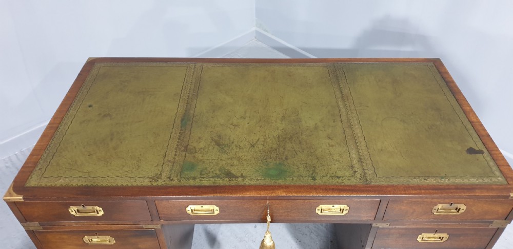 Very Good Mahogany Campaign Pedestal Desk View III