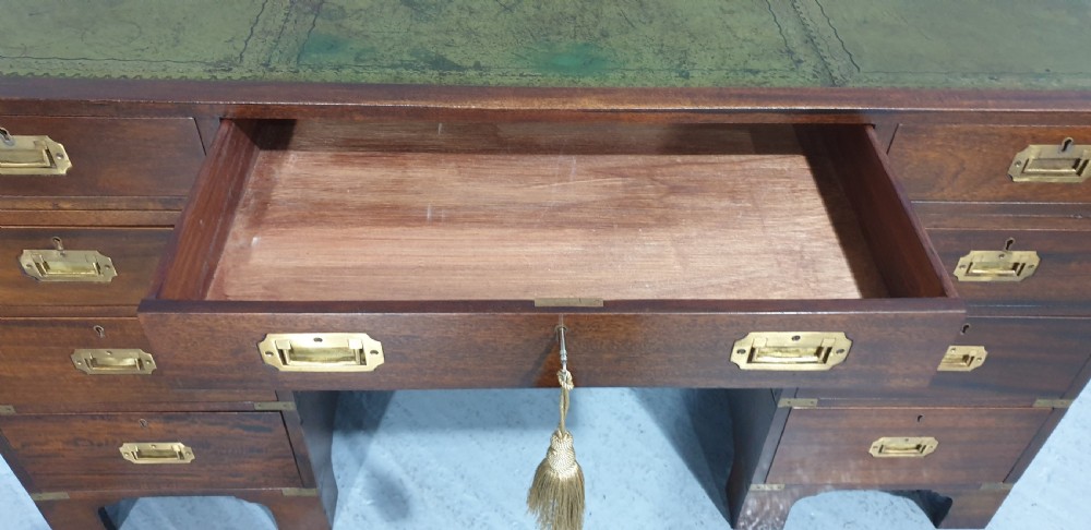 Very Good Mahogany Campaign Pedestal Desk View IV