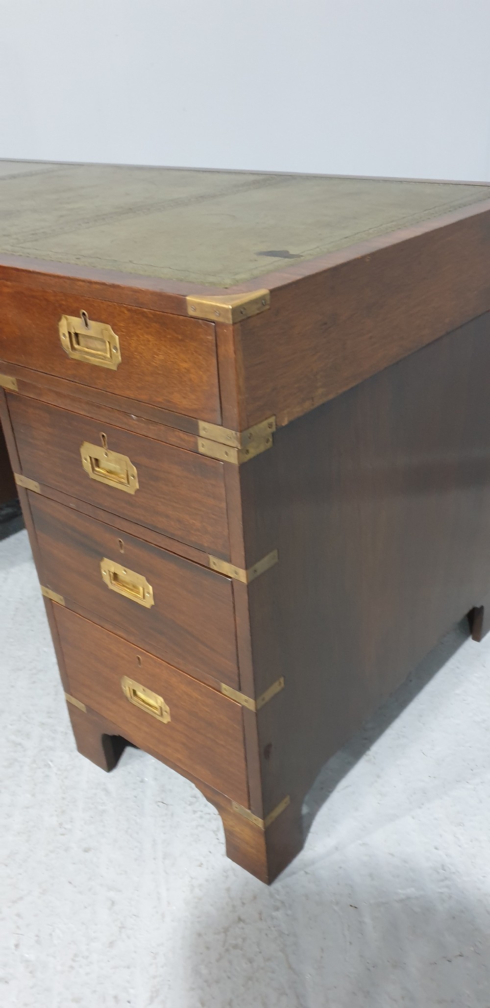 Very Good Mahogany Campaign Pedestal Desk View VI