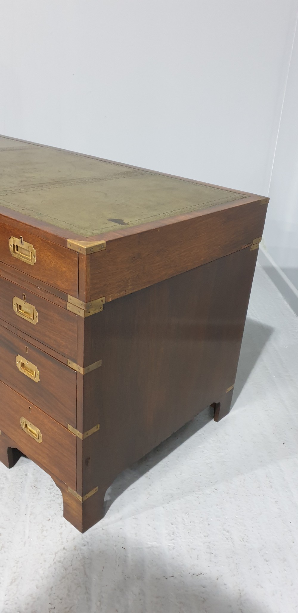 Very Good Mahogany Campaign Pedestal Desk View VII