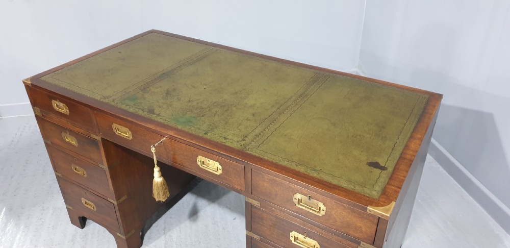 Very Good Mahogany Campaign Pedestal Desk View VIII