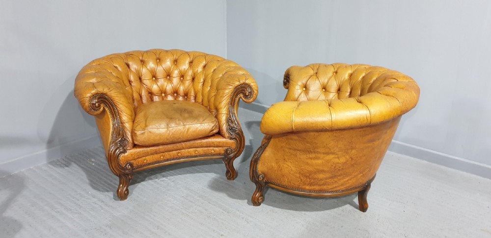 Outstanding Pair Leather Armchairs View IX