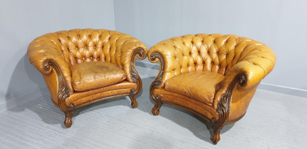 Outstanding Pair Leather Armchairs View XIII