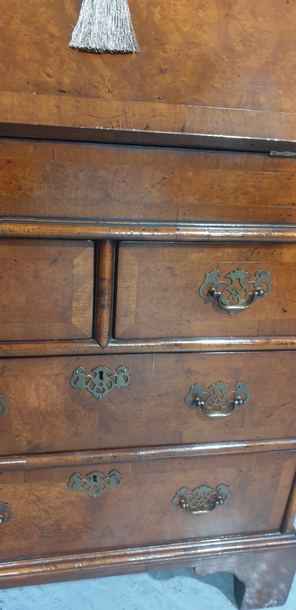 Super Burr Walnut Queen Anne Bureau View XI