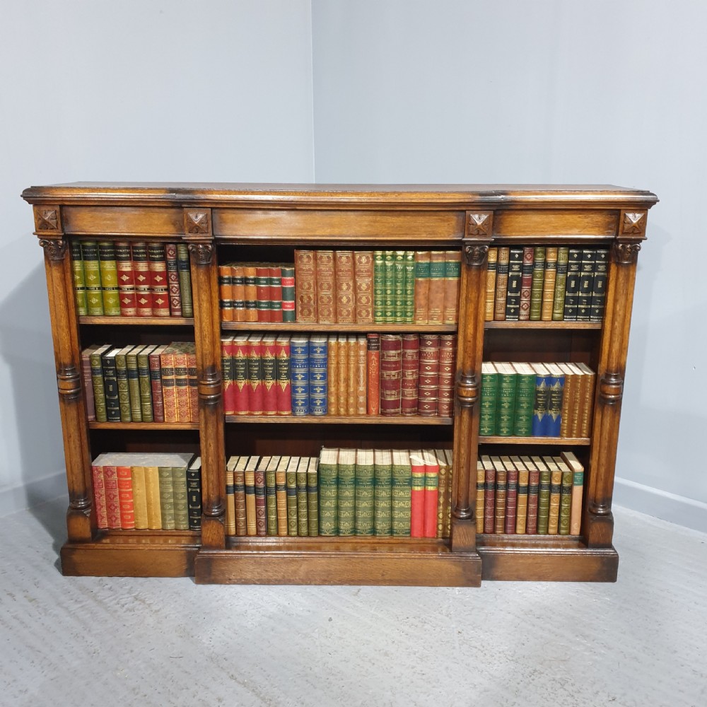 Outstanding Oak Breakfront Open Adjustable Bookcase