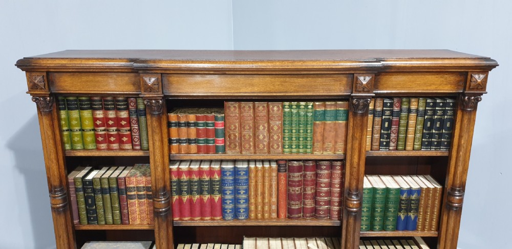 Outstanding Oak Breakfront Open Adjustable Bookcase View II