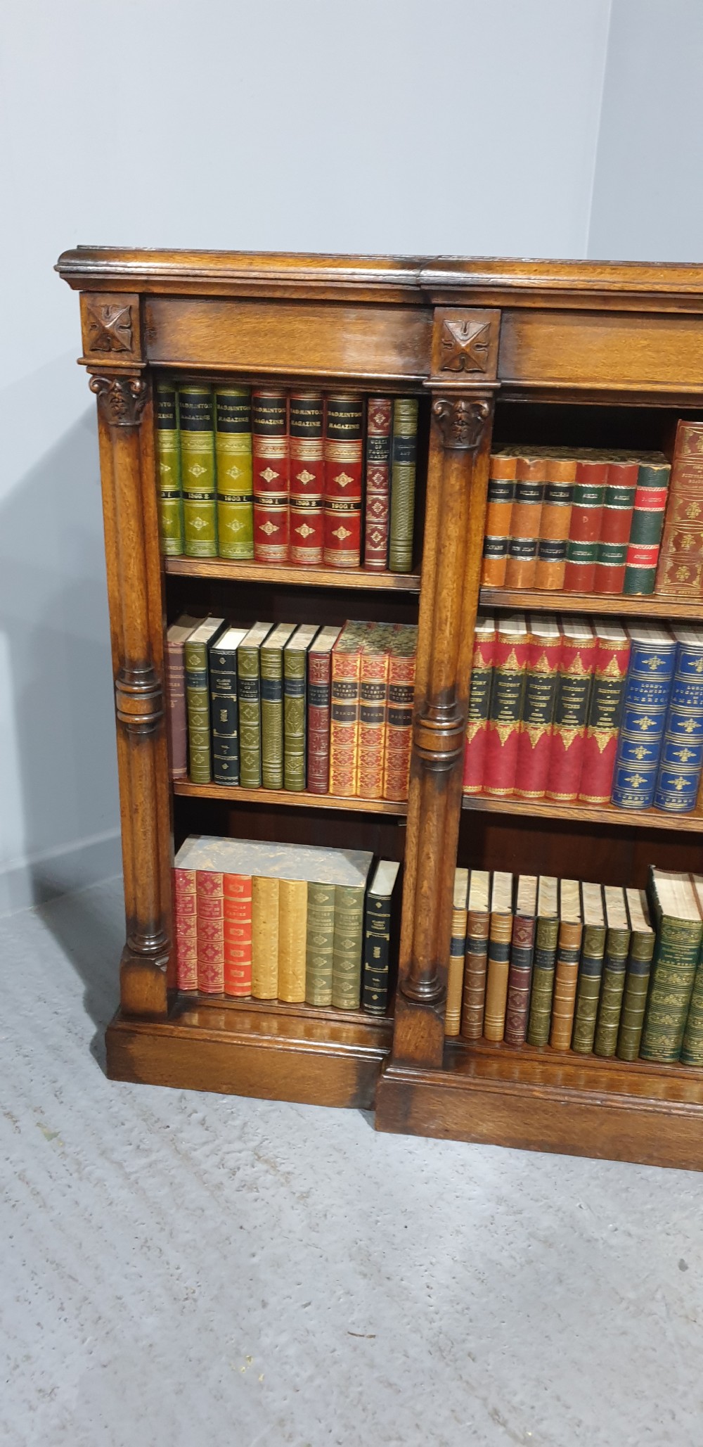 Outstanding Oak Breakfront Open Adjustable Bookcase View IV