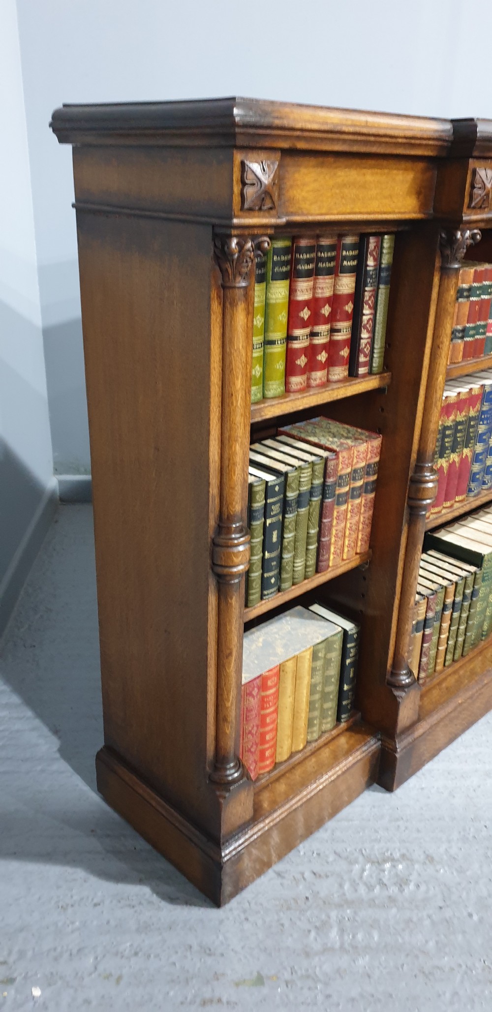 Outstanding Oak Breakfront Open Adjustable Bookcase View VI