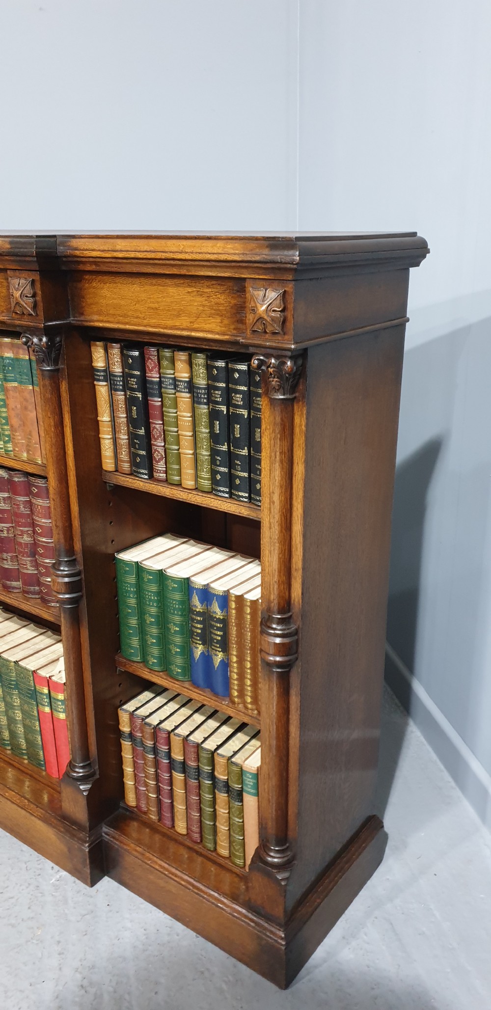 Outstanding Oak Breakfront Open Adjustable Bookcase View VII