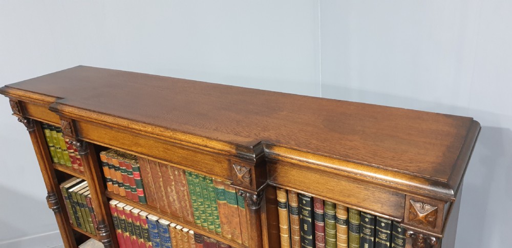 Outstanding Oak Breakfront Open Adjustable Bookcase View VIII