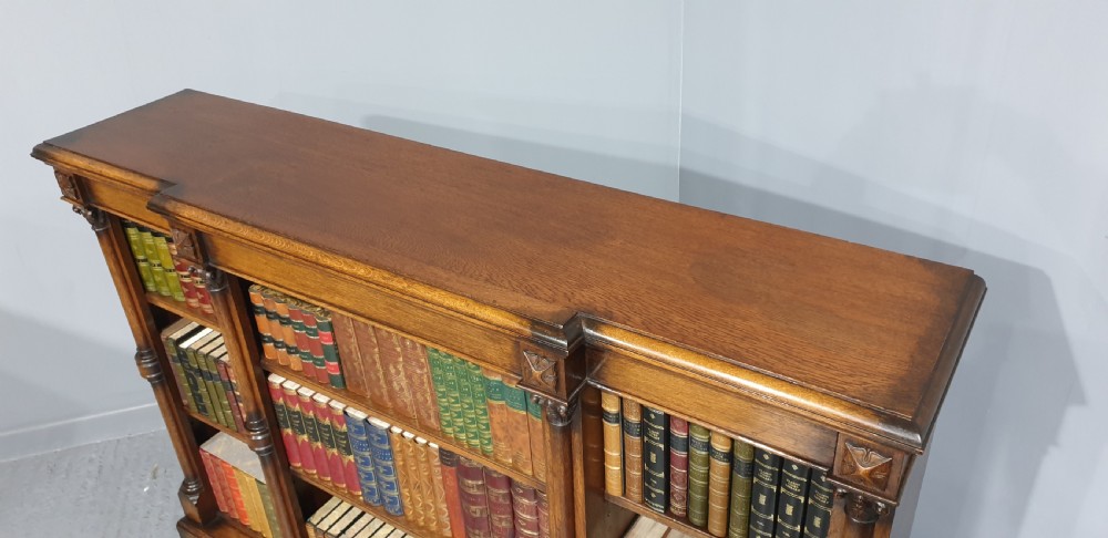 Outstanding Oak Breakfront Open Adjustable Bookcase View IX