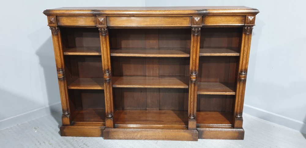 Outstanding Oak Breakfront Open Adjustable Bookcase View XI