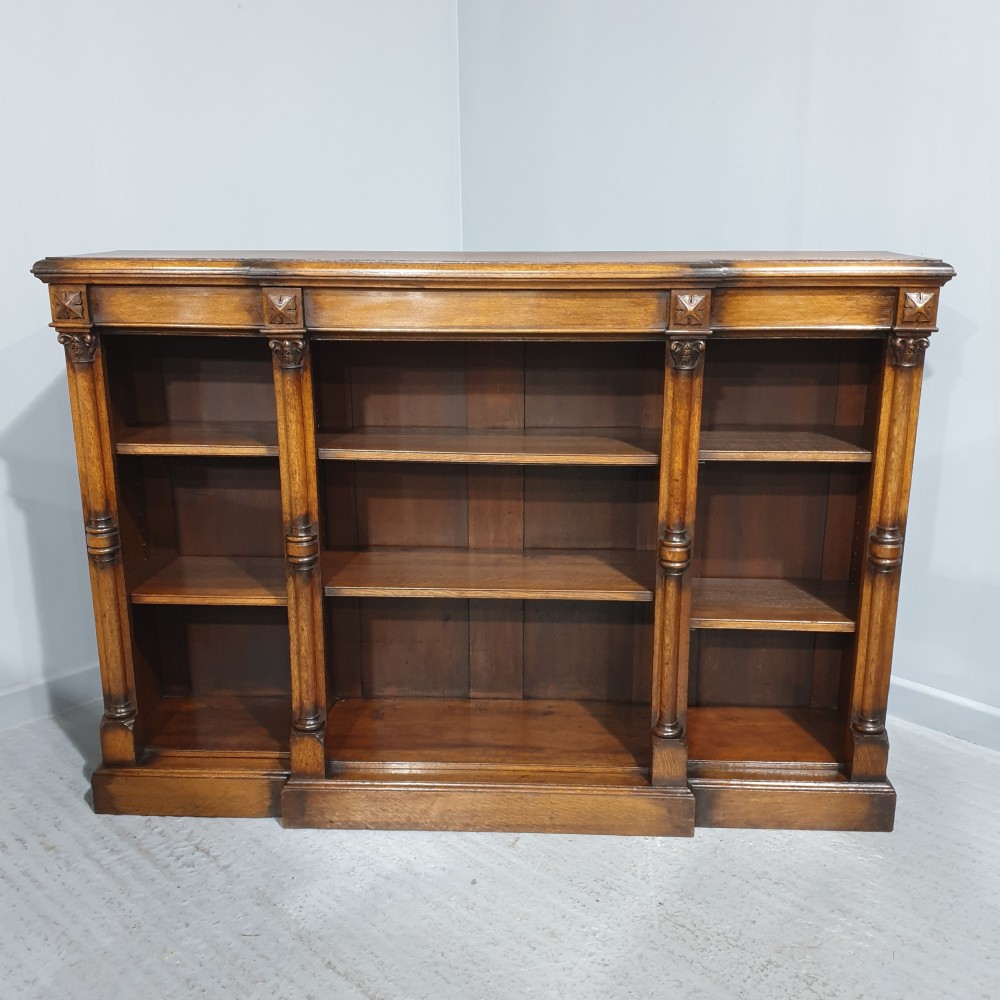 Outstanding Oak Breakfront Open Adjustable Bookcase View X