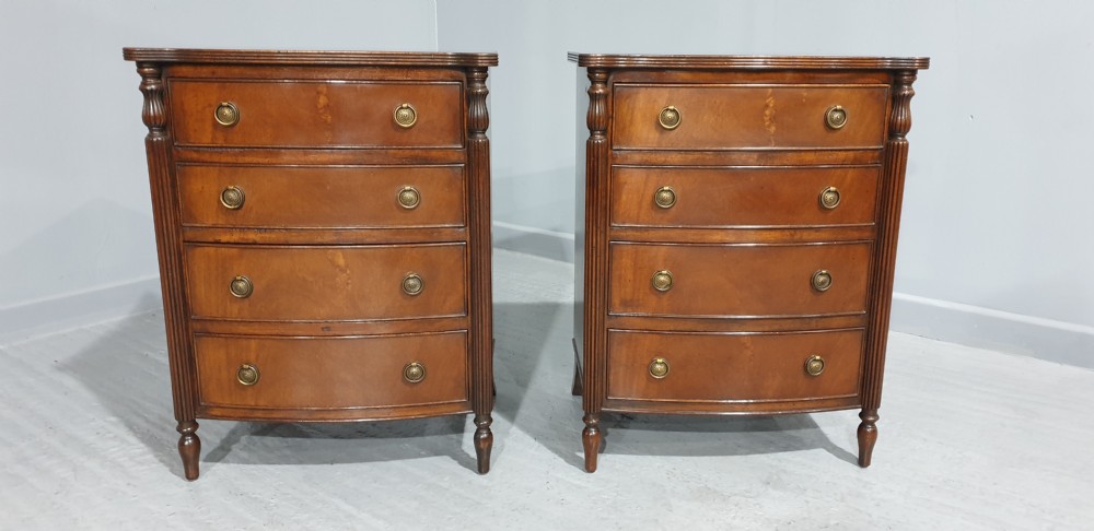 Pair Mahogany Bedside Lamp Chests of Drawers View II