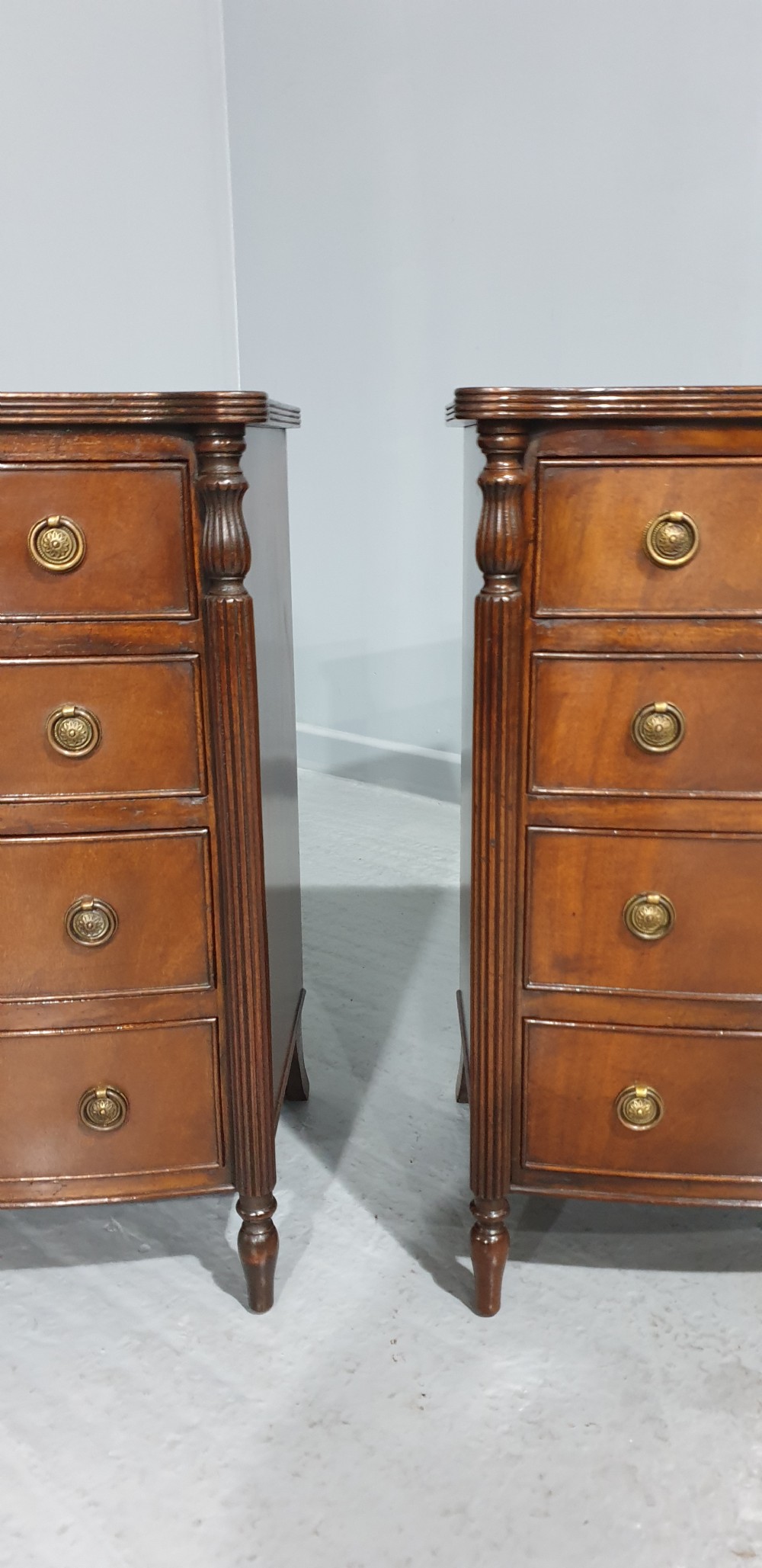 Pair Mahogany Bedside Lamp Chests of Drawers View III