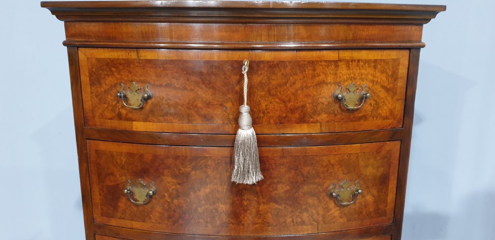Burr Walnut Chest on Chest of Six Drawers View IV