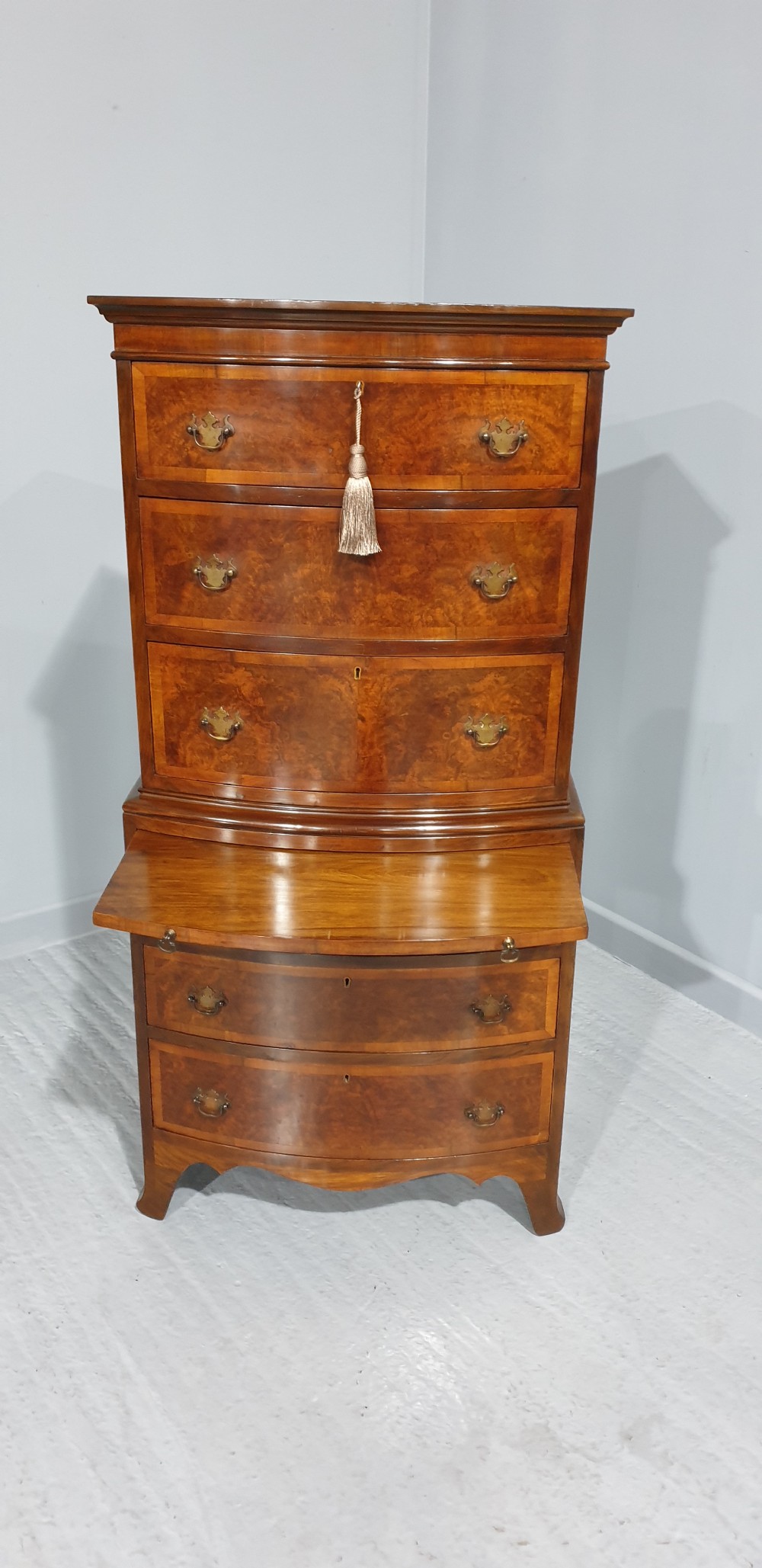 Burr Walnut Chest on Chest of Six Drawers View VI