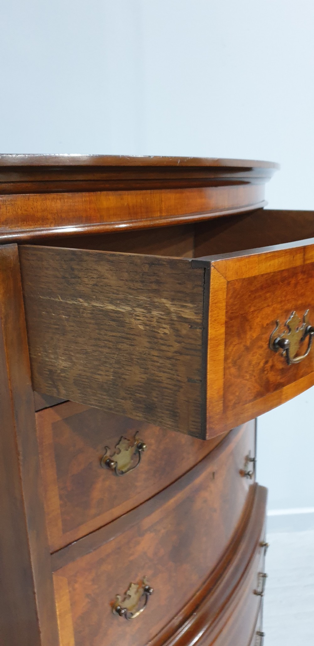 Burr Walnut Chest on Chest of Six Drawers View VII