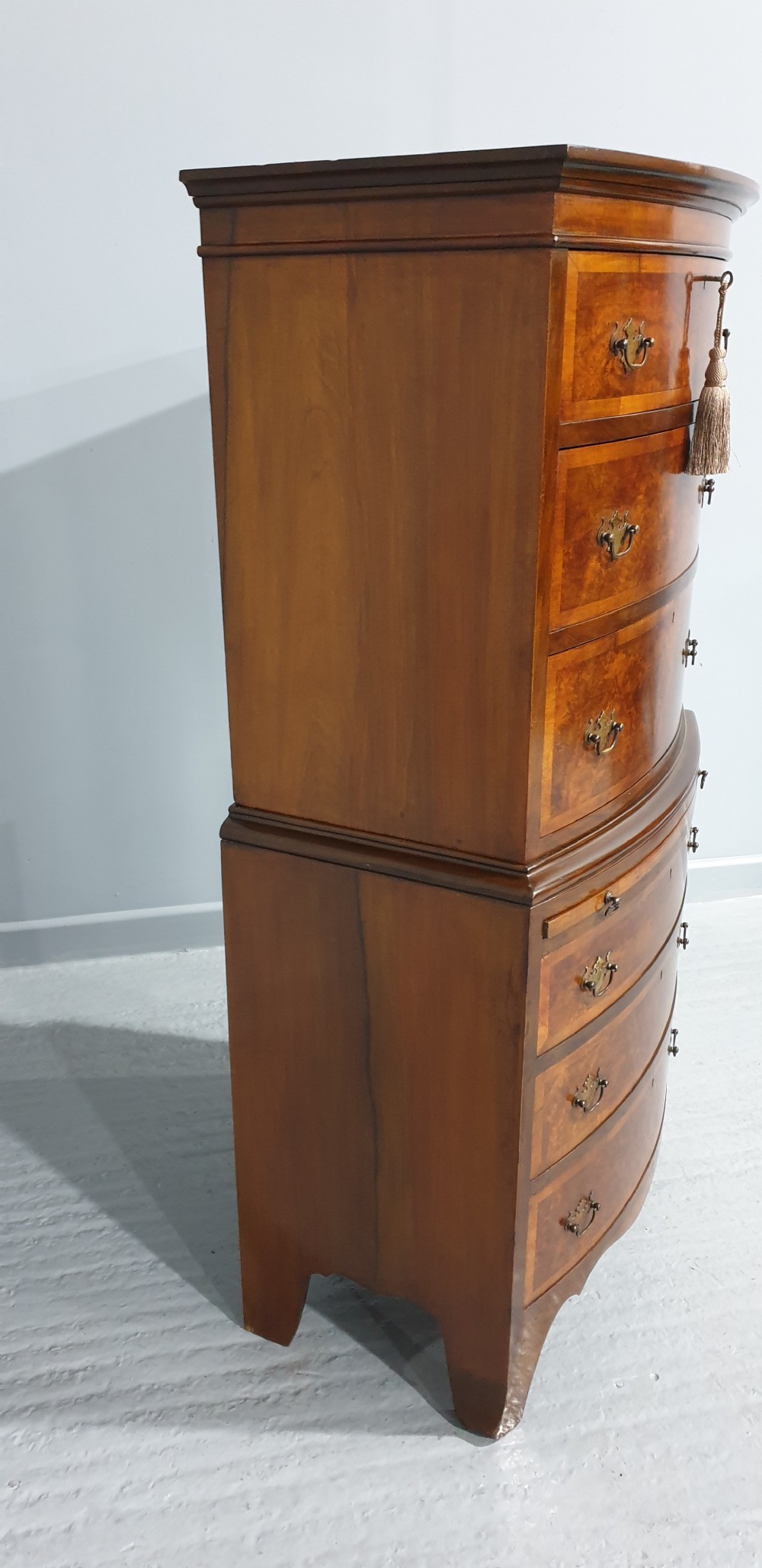 Burr Walnut Chest on Chest of Six Drawers View VIII
