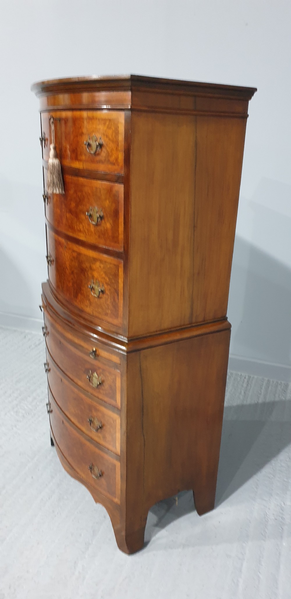 Burr Walnut Chest on Chest of Six Drawers View IX