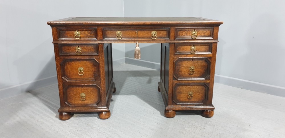 Superb Oak Pedestal Desk View II