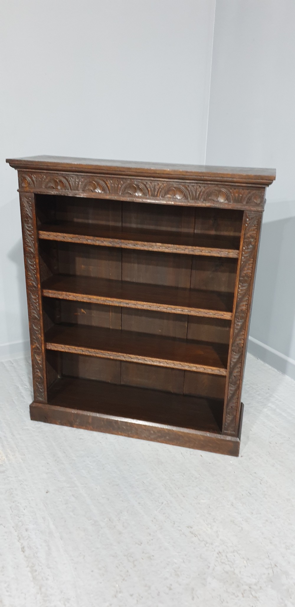 Good Carved Oak Open Adjustable Bookcase View VII