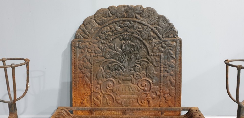 Antique Cast Iron Grate with Fire Back View IV