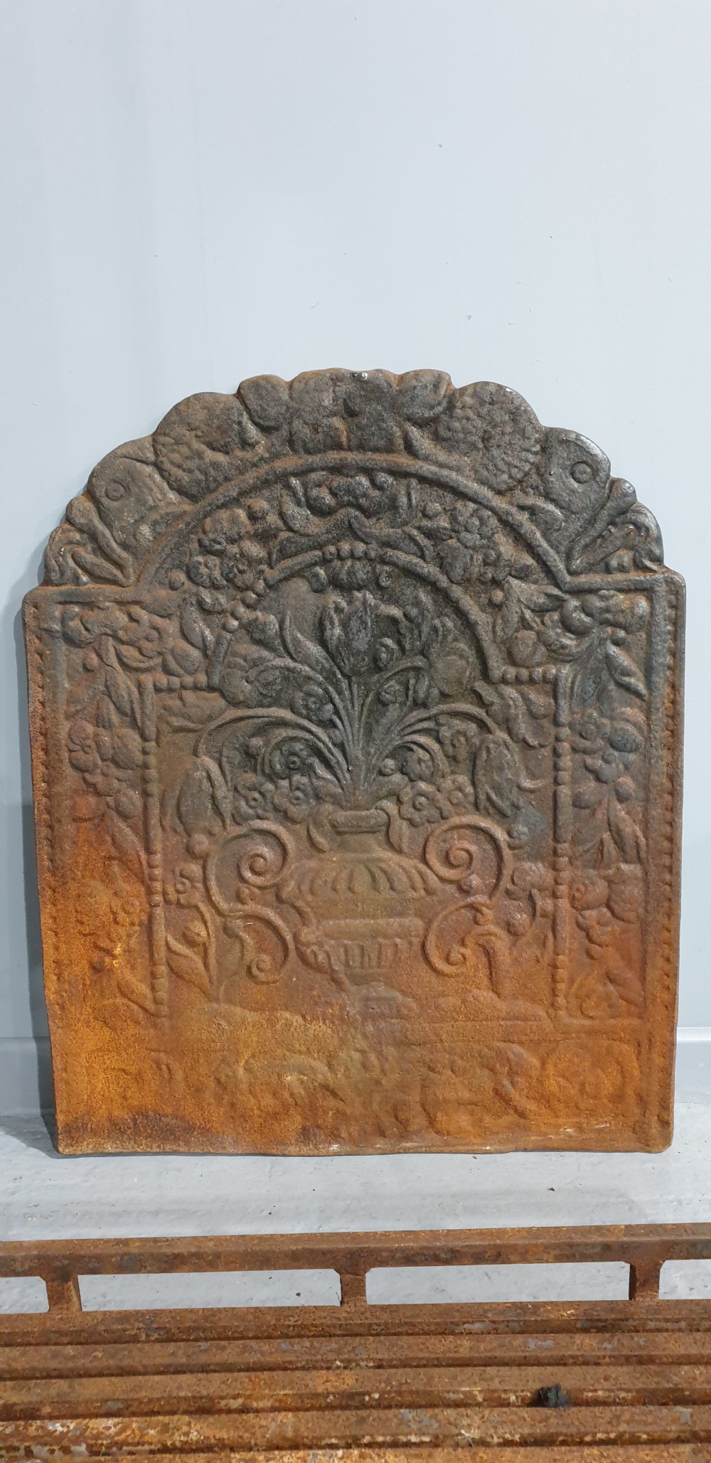 Antique Cast Iron Grate with Fire Back View V