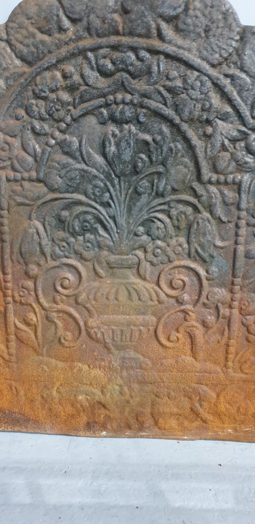 Antique Cast Iron Grate with Fire Back View VI