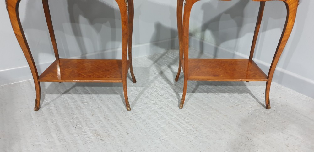 Pair French Parquetry Lamp Side Tables View II