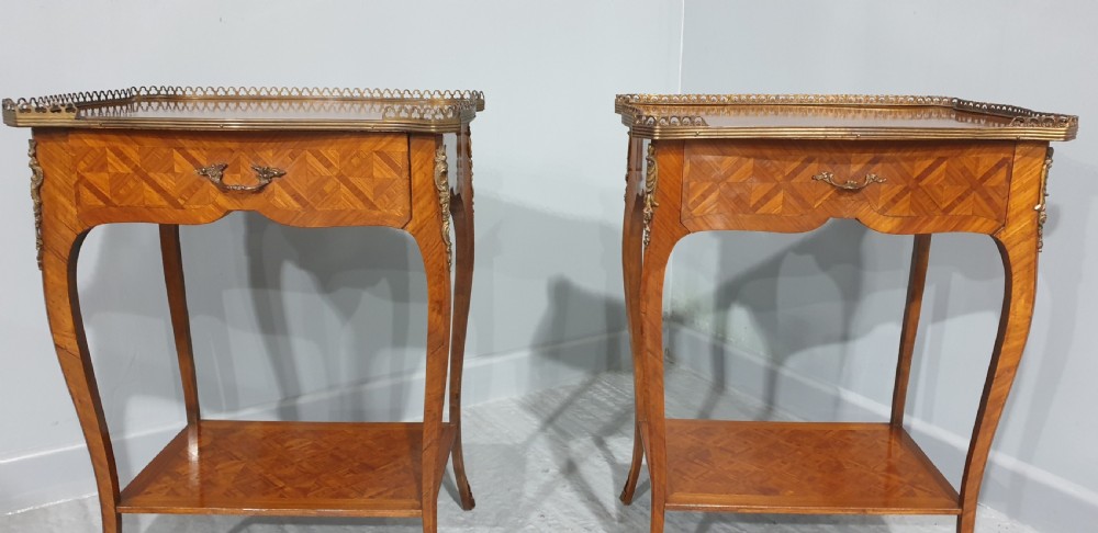 Pair French Parquetry Lamp Side Tables View III