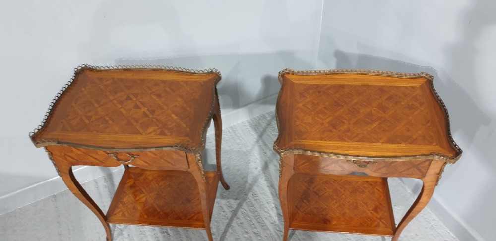 Pair French Parquetry Lamp Side Tables View IV