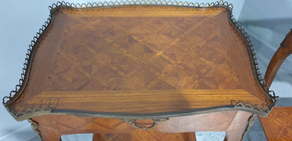 Pair French Parquetry Lamp Side Tables View V