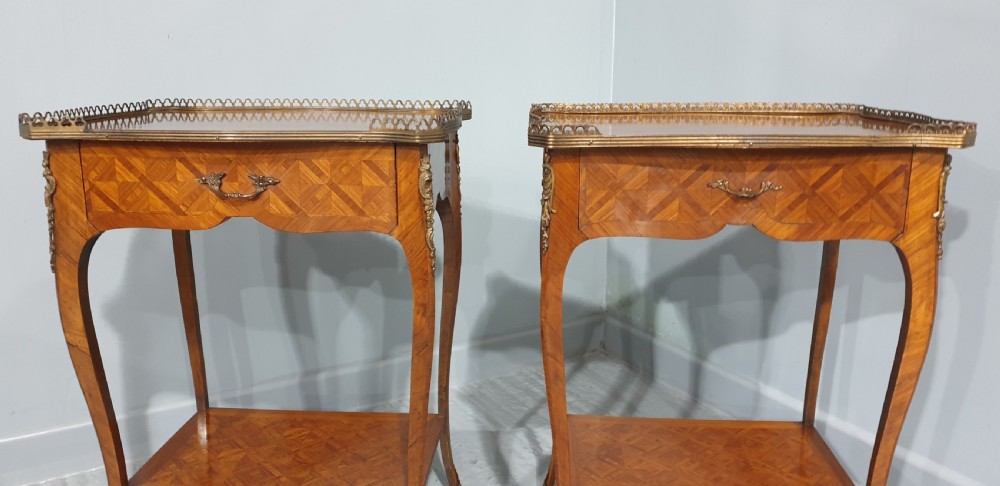 Pair French Parquetry Lamp Side Tables View X