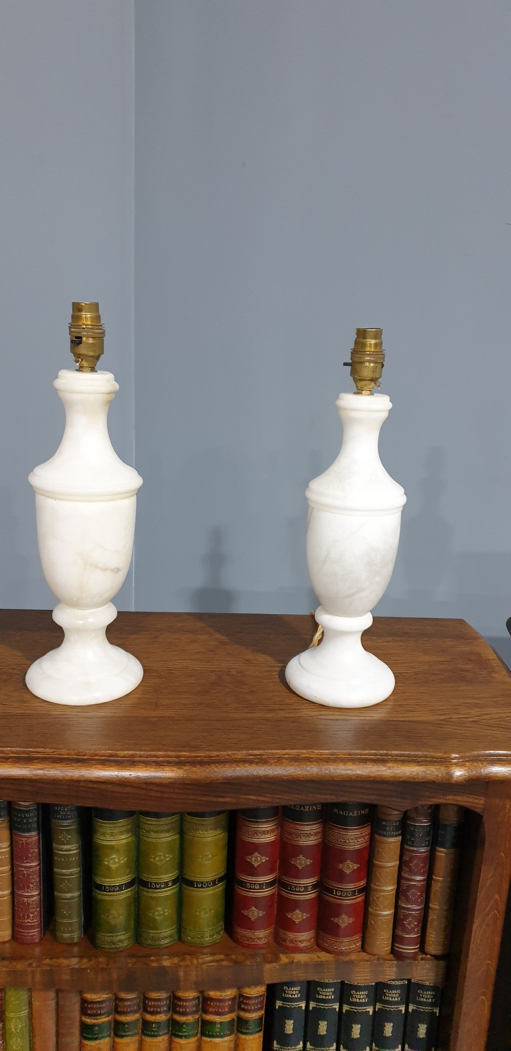 Pair White Marble Table Lamps