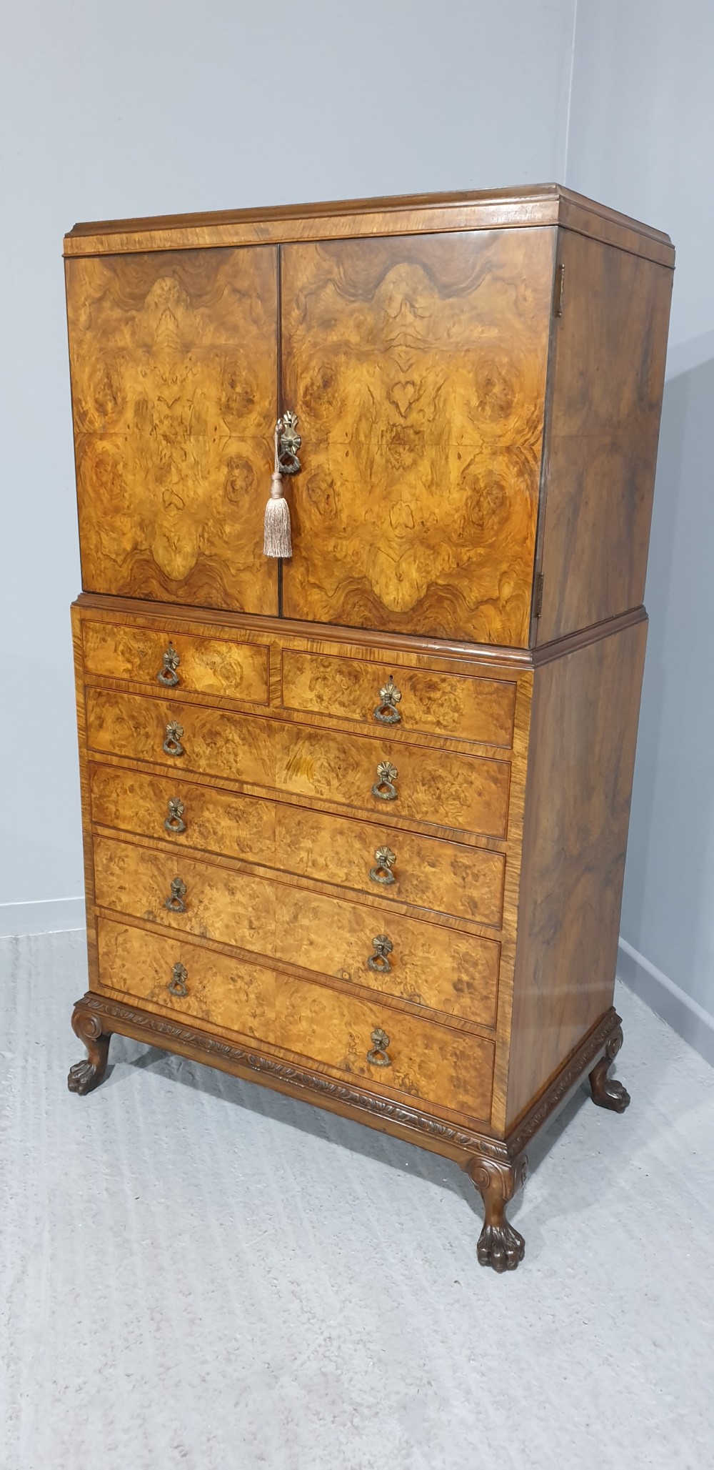 Top Quality Burr Walnut Linen Press of Small Proportions