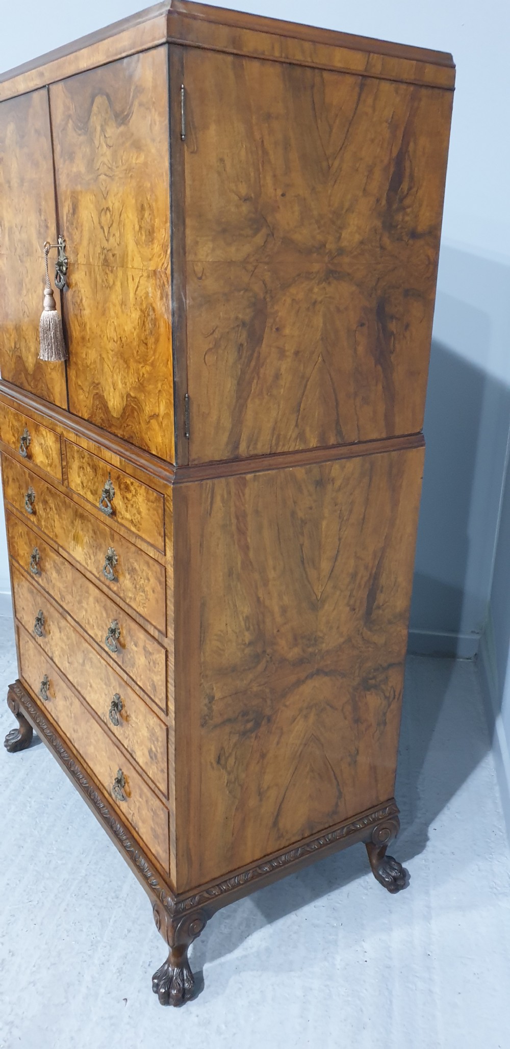 Top Quality Burr Walnut Linen Press of Small Proportions View III