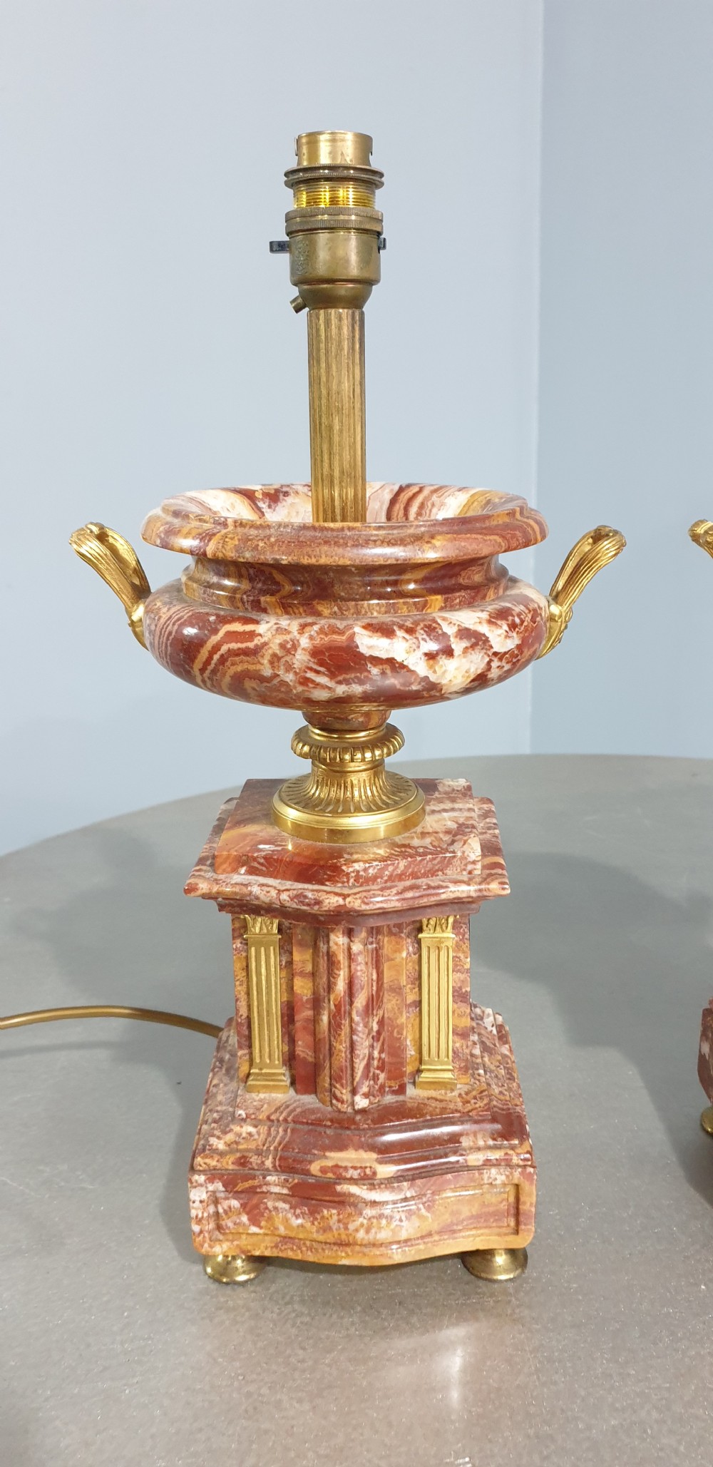 Outstanding Pair Marble Table Lamps View II