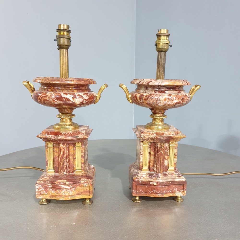 Outstanding Pair Marble Table Lamps